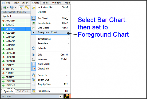Click to Enlarge

Name: MT4 menu Charts set Foreground Chart.png
Size: 45 KB